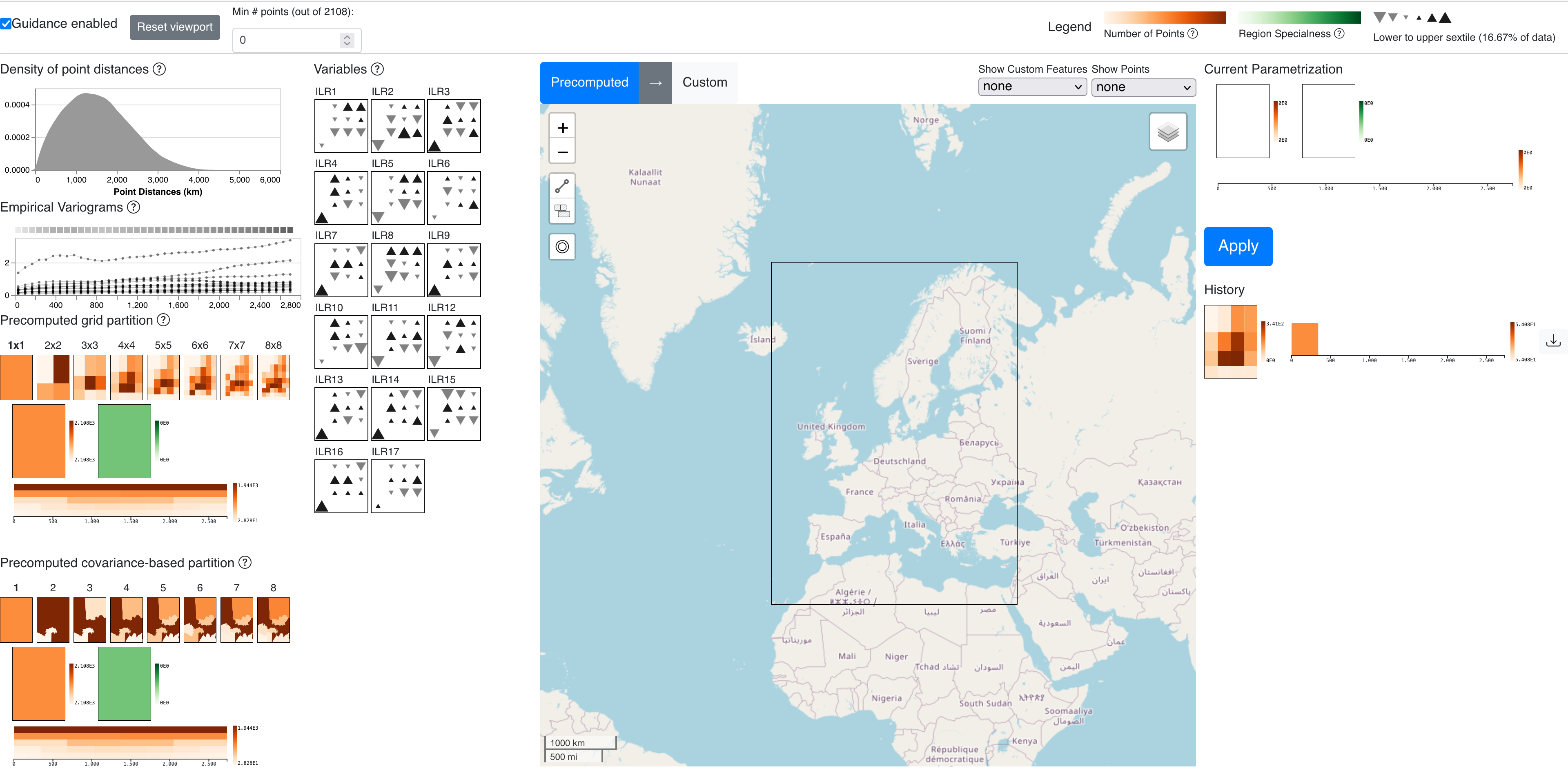 screenshot of the va prototype, showing mainly a big map