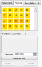 Planning is done by selecting the week numbers: for the due contracts of the selected weeks a tour plan will be generated using the savings algorithm[1].